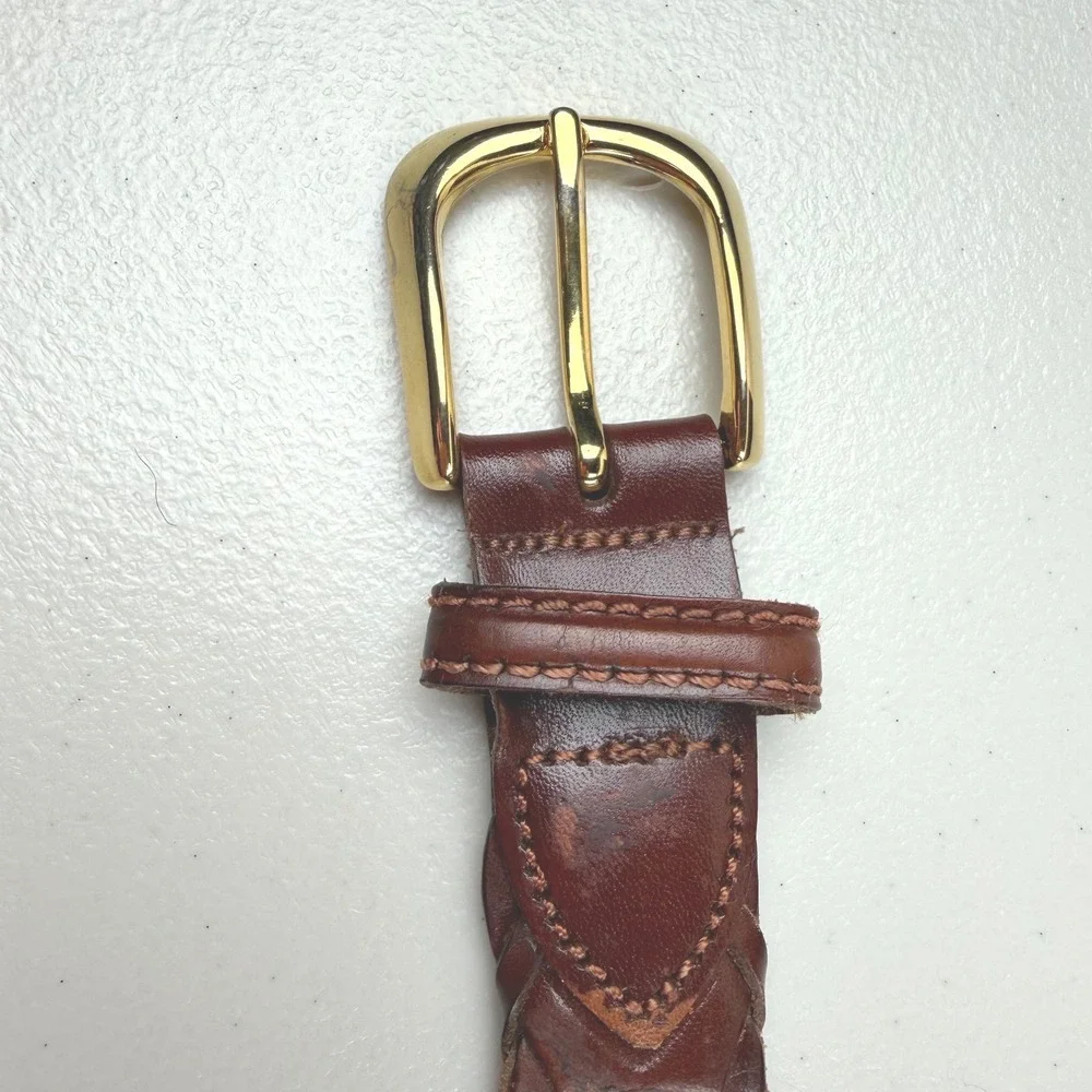 Vintage Brown Braided Leather Belt Size 36 Full Grain Cowhide Argentina Brass